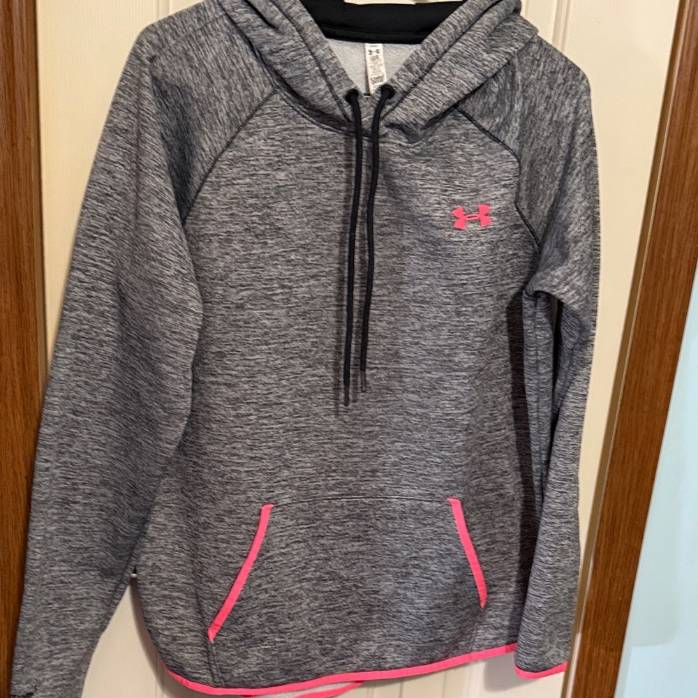Under Armour Heathered Gray Hoodie with Pink Details size large